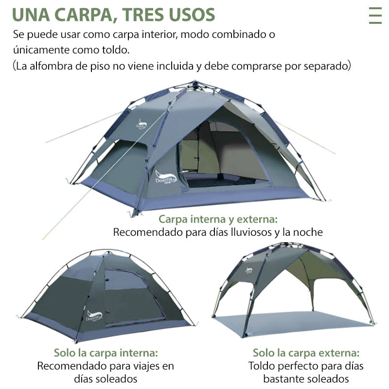 Carpa De Camping Semi Automática Resistente A Lluvia 3-4 Personas | Desert&Fox