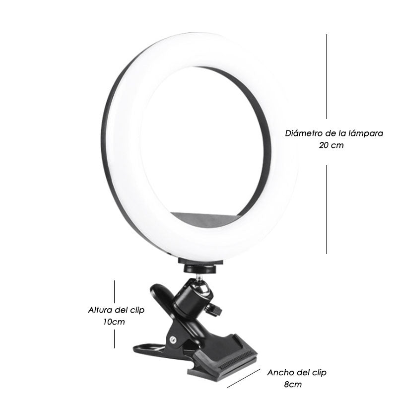Aro De Luz LED 20 Cm Fotografía Selfie Con Flash Y Soporte Para PC | DLJ-M20H