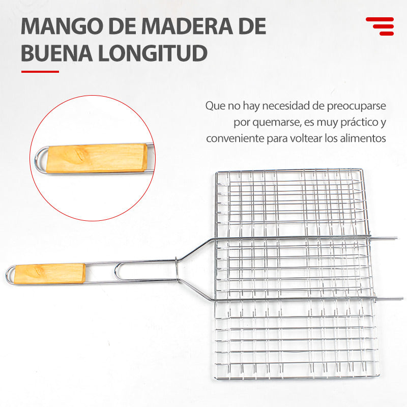 Clip Parrilla Multifuncional Con Mango En Madera Para Barbacoas